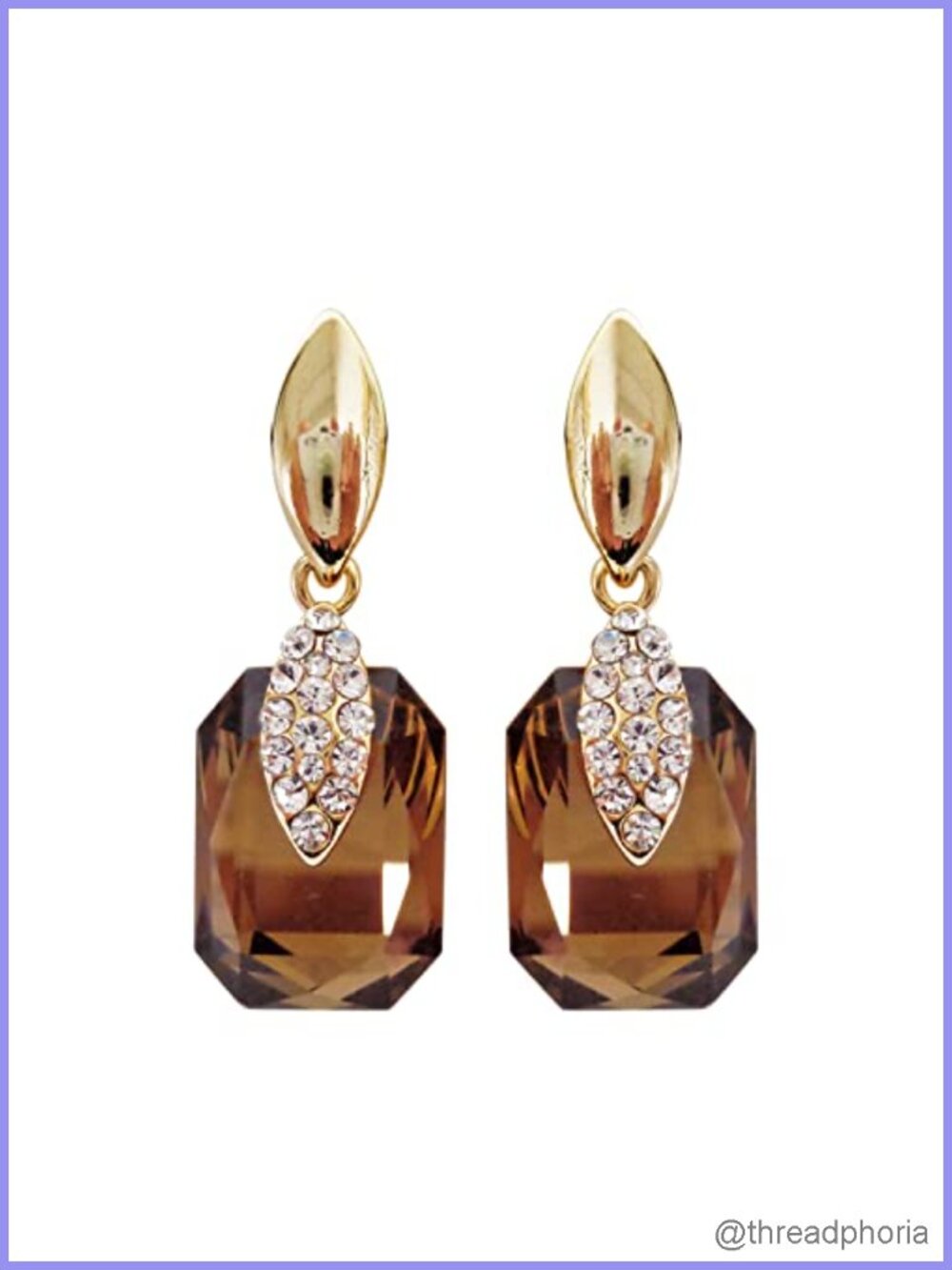 18k Gold Plated Spindle Shape White Crystal Zircon Dangle Stud Earrings